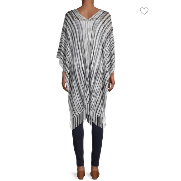 💕x2HP💕Missoni black and white fringe caftan poncho zig zag chevron print top - Picture 2 of 11